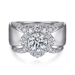 Discount Gabriel & Co. Alva - 14K White Gold Round Halo Diamond Engagement Ring