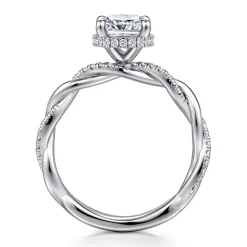 Best Gabriel & Co. Ama - 14K White Gold Twisted Cushion Halo Diamond Engagement Ring