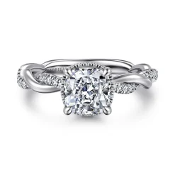 Best Gabriel & Co. Ama - 14K White Gold Twisted Cushion Halo Diamond Engagement Ring