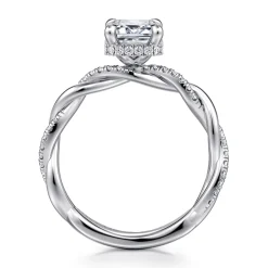 New Gabriel & Co. Ama - 14K White Gold Twisted Emerald Cut Halo Diamond Engagement Ring