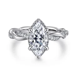 Outlet Gabriel & Co. Ama - 14K White Gold Twisted Marquise Shape Halo Diamond Engagement Ring