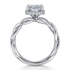 Outlet Gabriel & Co. Ama - 14K White Gold Twisted Oval Halo Diamond Engagement Ring