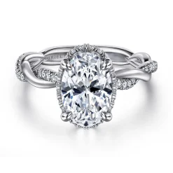 Outlet Gabriel & Co. Ama - 14K White Gold Twisted Oval Halo Diamond Engagement Ring