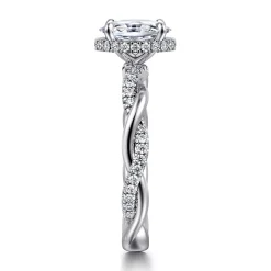 Clearance Gabriel & Co. Ama - 14K White Gold Twisted Oval Halo Diamond Engagement Ring