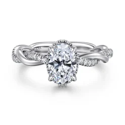 Clearance Gabriel & Co. Ama - 14K White Gold Twisted Oval Halo Diamond Engagement Ring