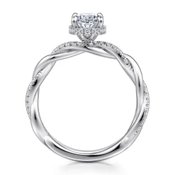 Clearance Gabriel & Co. Ama - 14K White Gold Twisted Oval Halo Diamond Engagement Ring