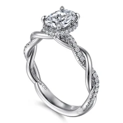 Clearance Gabriel & Co. Ama - 14K White Gold Twisted Oval Halo Diamond Engagement Ring