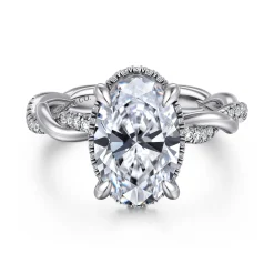 Sale Gabriel & Co. Ama - 14K White Gold Twisted Oval Halo Diamond Engagement Ring