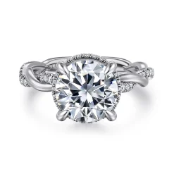Hot Gabriel & Co. Ama - 14K White Gold Twisted Round Halo Diamond Engagement Ring