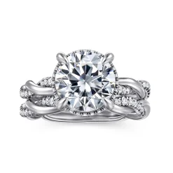 Hot Gabriel & Co. Ama - 14K White Gold Twisted Round Halo Diamond Engagement Ring