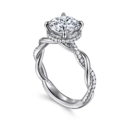 Discount Gabriel & Co. Ama - 14K White Gold Twisted Round Halo Diamond Engagement Ring