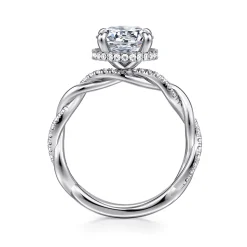 Discount Gabriel & Co. Ama - 14K White Gold Twisted Round Halo Diamond Engagement Ring