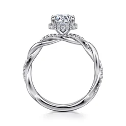 Sale Gabriel & Co. Ama - 14K White Gold Twisted Round Halo Diamond Engagement Ring
