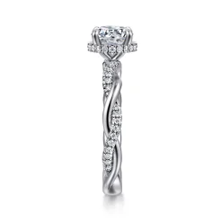 Sale Gabriel & Co. Ama - 14K White Gold Twisted Round Halo Diamond Engagement Ring