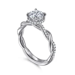 Sale Gabriel & Co. Ama - 14K White Gold Twisted Round Halo Diamond Engagement Ring