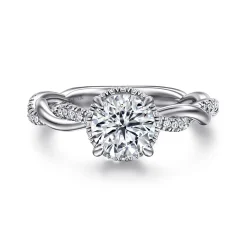 Sale Gabriel & Co. Ama - 14K White Gold Twisted Round Halo Diamond Engagement Ring