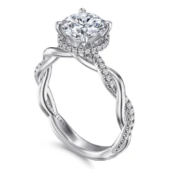 Discount Gabriel & Co. Ama - 14K White Gold Twisted Round Halo Diamond Engagement Ring