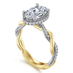 Online Gabriel & Co. Ama - 14K White-Yellow Gold Twisted Oval Halo Diamond Engagement Ring