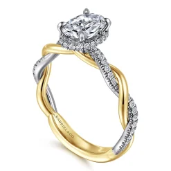 New Gabriel & Co. Ama - 14K White-Yellow Gold Twisted Oval Halo Diamond Engagement Ring