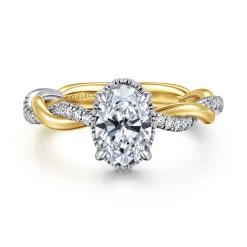 New Gabriel & Co. Ama - 14K White-Yellow Gold Twisted Oval Halo Diamond Engagement Ring