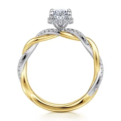 New Gabriel & Co. Ama - 14K White-Yellow Gold Twisted Oval Halo Diamond Engagement Ring