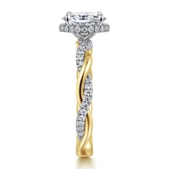 New Gabriel & Co. Ama - 14K White-Yellow Gold Twisted Oval Halo Diamond Engagement Ring