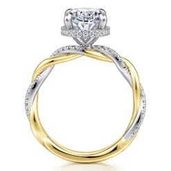 Gabriel & Co. Ama - 14K White-Yellow Gold Twisted Oval Halo Diamond Engagement Ring