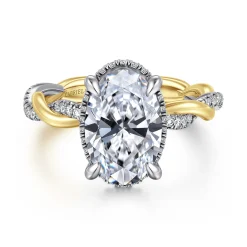 Gabriel & Co. Ama - 14K White-Yellow Gold Twisted Oval Halo Diamond Engagement Ring