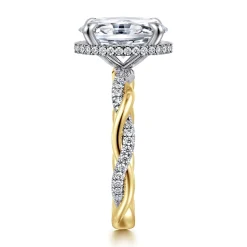 Gabriel & Co. Ama - 14K White-Yellow Gold Twisted Oval Halo Diamond Engagement Ring