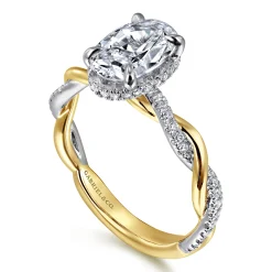 New Gabriel & Co. Ama - 14K White-Yellow Gold Twisted Oval Halo Diamond Engagement Ring