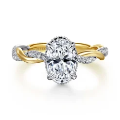 New Gabriel & Co. Ama - 14K White-Yellow Gold Twisted Oval Halo Diamond Engagement Ring