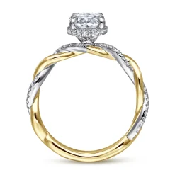 New Gabriel & Co. Ama - 14K White-Yellow Gold Twisted Oval Halo Diamond Engagement Ring