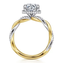 Gabriel & Co. Ama - 14K White-Yellow Gold Twisted Round Halo Diamond Engagement Ring