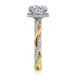 Gabriel & Co. Ama - 14K White-Yellow Gold Twisted Round Halo Diamond Engagement Ring