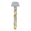 Clearance Gabriel & Co. Ama - 14K White-Yellow Gold Twisted Round Halo Diamond Engagement Ring