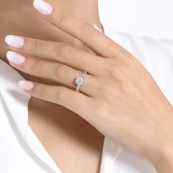 Outlet Gabriel & Co. Ama - 14K White-Yellow Gold Twisted Round Halo Diamond Engagement Ring