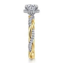 Outlet Gabriel & Co. Ama - 14K White-Yellow Gold Twisted Round Halo Diamond Engagement Ring