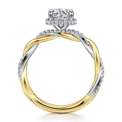 Outlet Gabriel & Co. Ama - 14K White-Yellow Gold Twisted Round Halo Diamond Engagement Ring