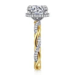 Discount Gabriel & Co. Ama - 14K White-Yellow Gold Twisted Round Halo Diamond Engagement Ring