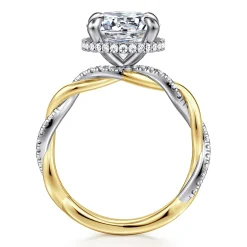 Discount Gabriel & Co. Ama - 14K White-Yellow Gold Twisted Round Halo Diamond Engagement Ring
