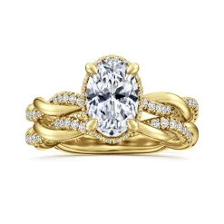 Discount Gabriel & Co. Ama - 14K Yellow Gold Twisted Oval Halo Diamond Engagement Ring
