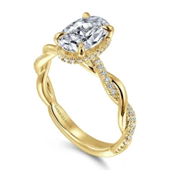 Discount Gabriel & Co. Ama - 14K Yellow Gold Twisted Oval Halo Diamond Engagement Ring