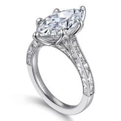 Best Gabriel & Co. Amidala - Vintage Inspired 14K White Gold Marquise Shape Solitaire Diamond Engagement Ring