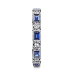Hot Gabriel & Co. Amie - 14K White Gold Baguette Sapphire and Round Diamond Eternity Band - 0.13 ct