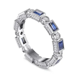 Hot Gabriel & Co. Amie - 14K White Gold Baguette Sapphire and Round Diamond Eternity Band - 0.13 ct