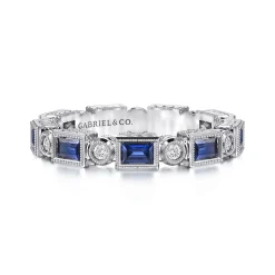 Hot Gabriel & Co. Amie - 14K White Gold Baguette Sapphire and Round Diamond Eternity Band - 0.13 ct