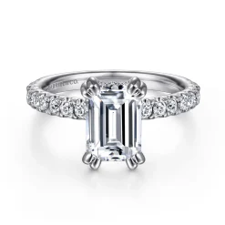 Best Gabriel & Co. Amira - 14K White Gold Emerald Cut Diamond Engagement Ring