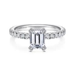 New Gabriel & Co. Amira - 14K White Gold Emerald Cut Diamond Engagement Ring
