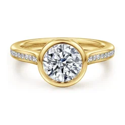 Best Gabriel & Co. Amoria - 14K Yellow Gold Bezel Set Round Diamond Engagement Ring