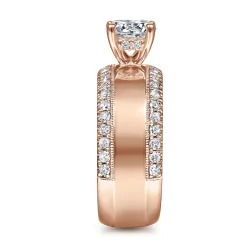 Clearance Gabriel & Co. Amos - 14K Rose Gold Round Wide Band Diamond Engagement Ring